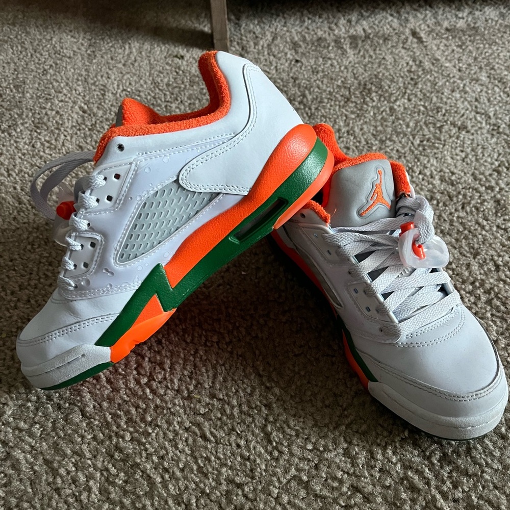 Jordan Kids White, Orange, and Green Sneakers, Air Jordan Retro